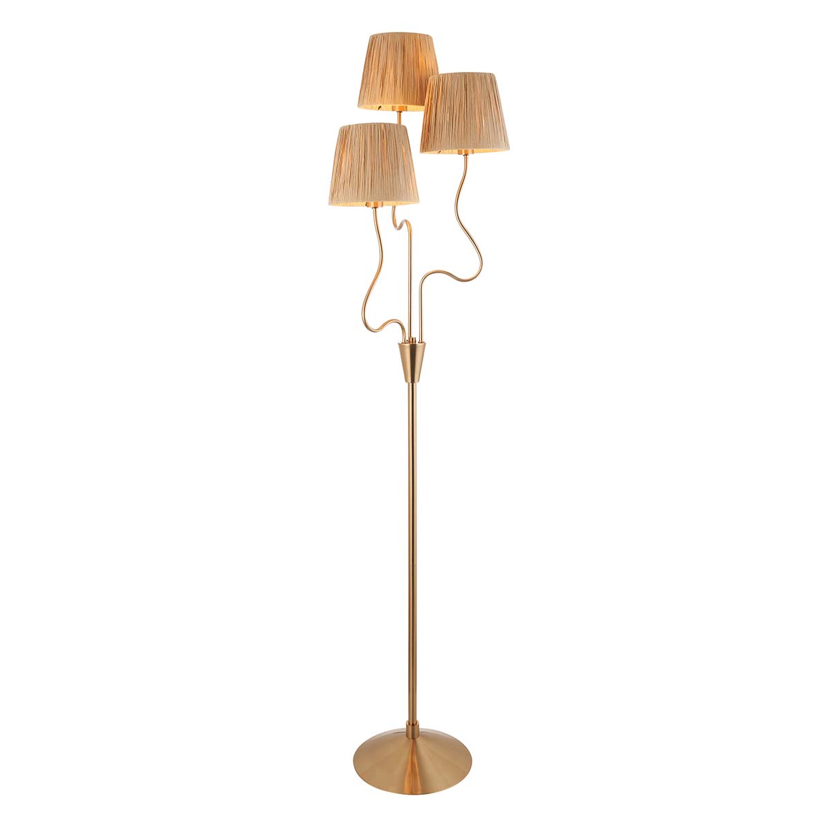 Wriggle 3 Light Floor Lamp Aged Brass Raffia Shades