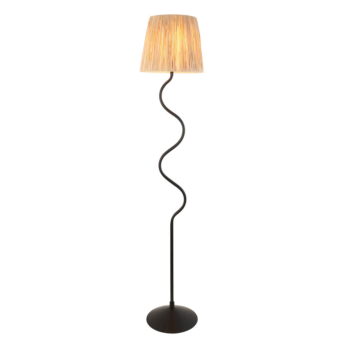 Endon Wriggle 1 Light Floor Lamp Matt Black Raffia Shade