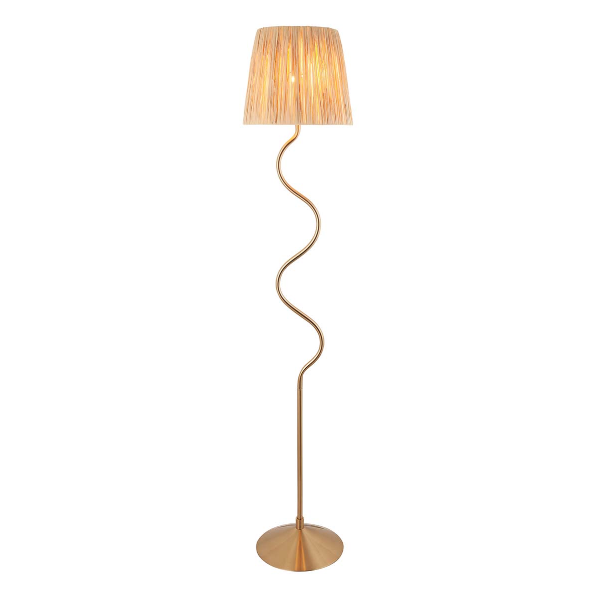 Endon Wriggle 1 Light Floor Lamp Aged Brass Raffia Shade