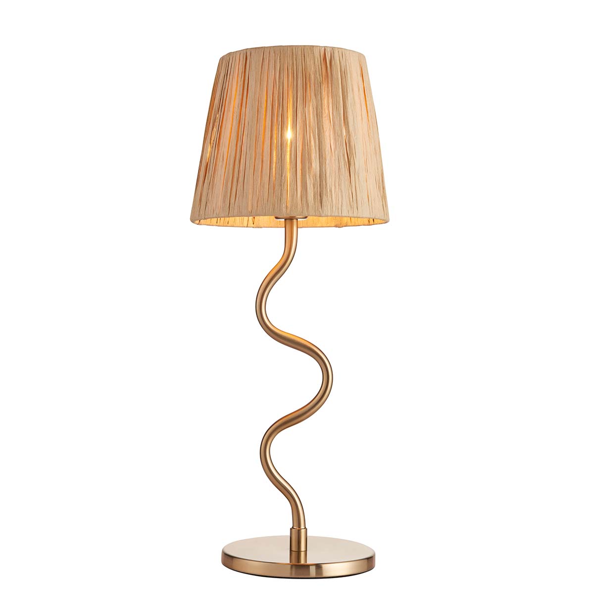 Endon Wriggle Table Lamp Aged Brass Raffia Shade