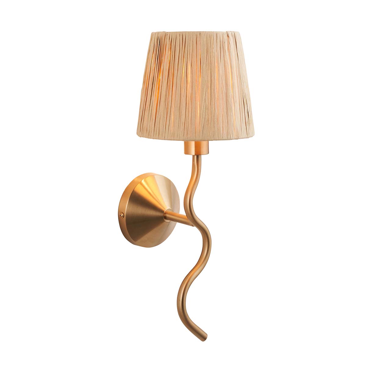 Wriggle Wall Light in Aged Brass with Raffia Shade