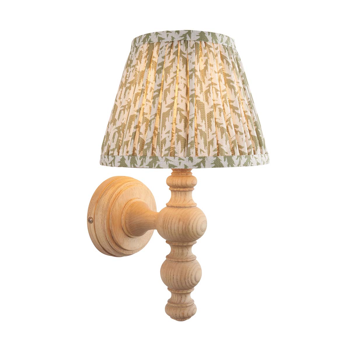 Bibury Turned Ash Wood Wall Light with Green Leaf Shade