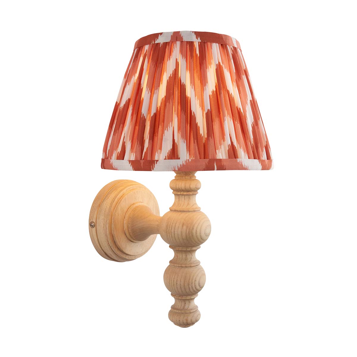 Bibury Turned Ash Wood Wall Light with Orange Zigzag Shade