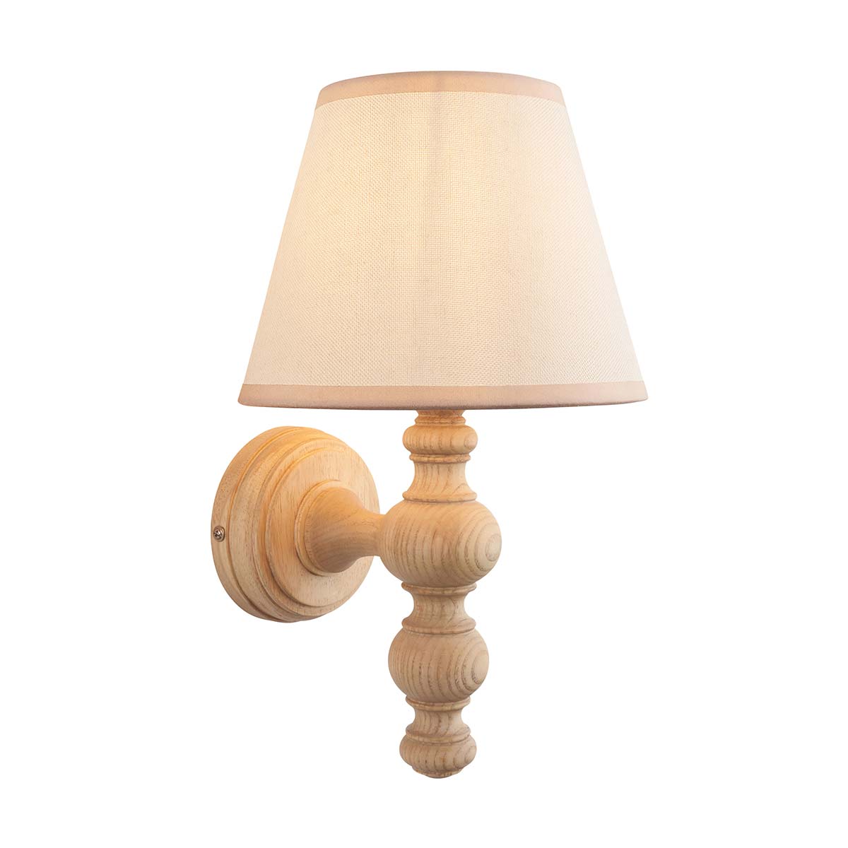 Bibury Turned Ash Wood Wall Light with Vintage White Shade