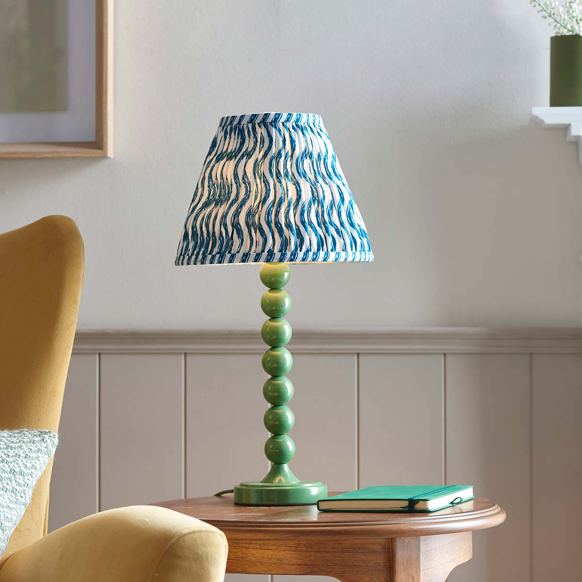 Higgledy Table Lamp in Green with Blue Ripple Shade
