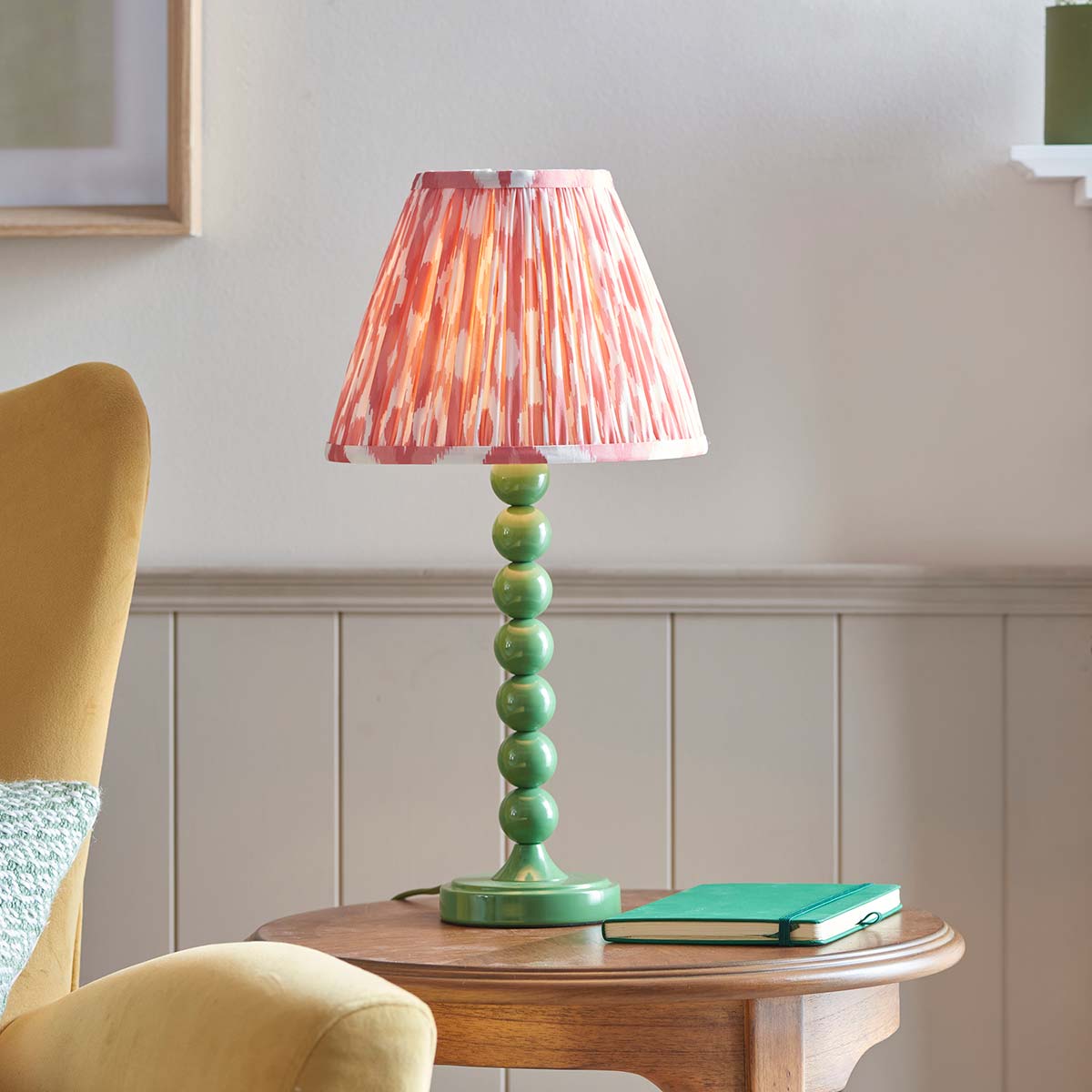 Higgledy Table Lamp in Green with Pink Ikat Shade