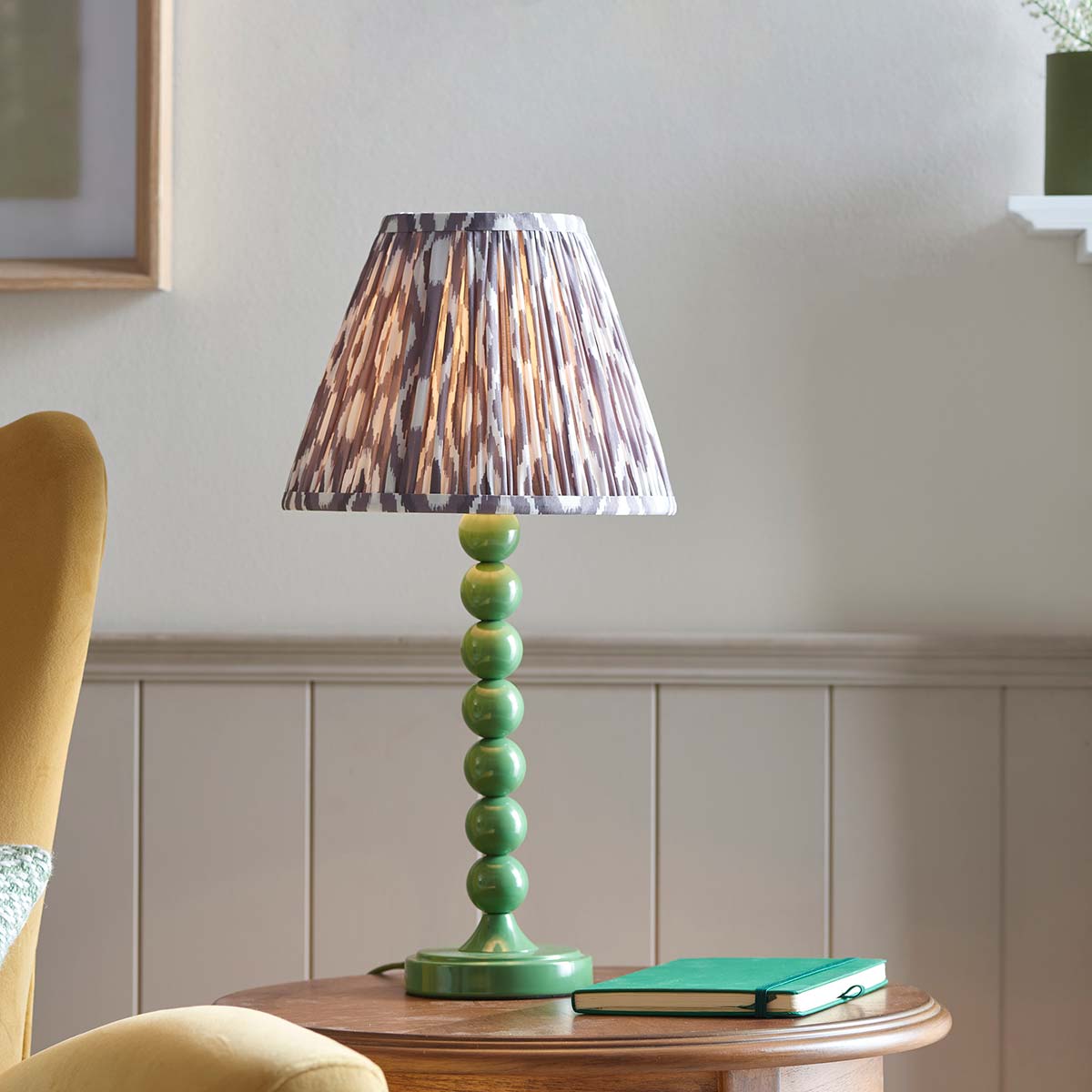 Higgledy Table Lamp in Green with Grey Ikat Shade