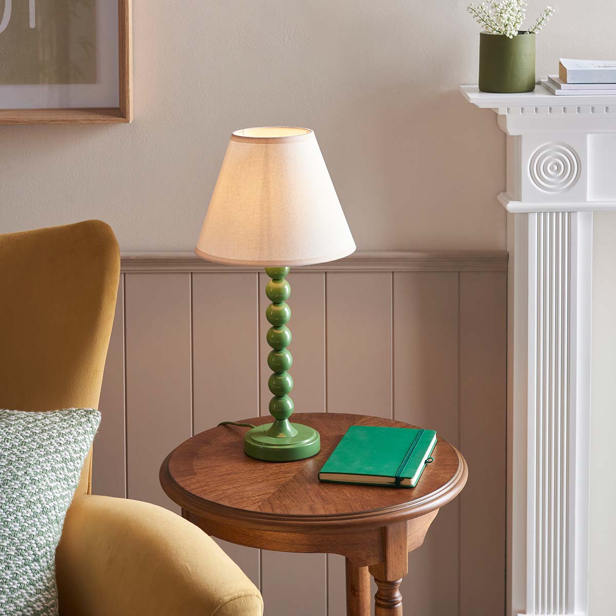 Higgledy Table Lamp in Green with Vintage White Shade