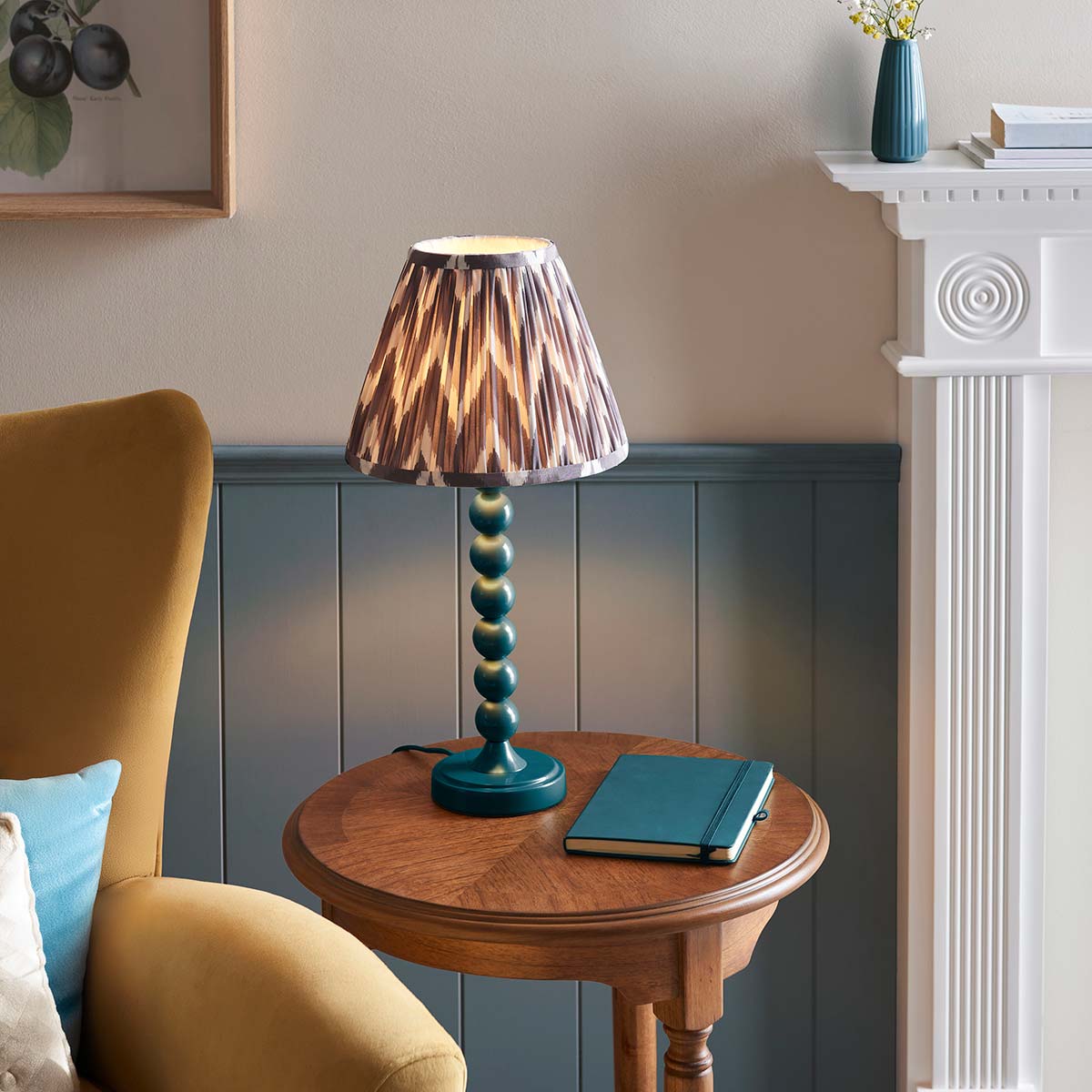Higgledy Table Lamp in Blue with Grey Zigzag Shade