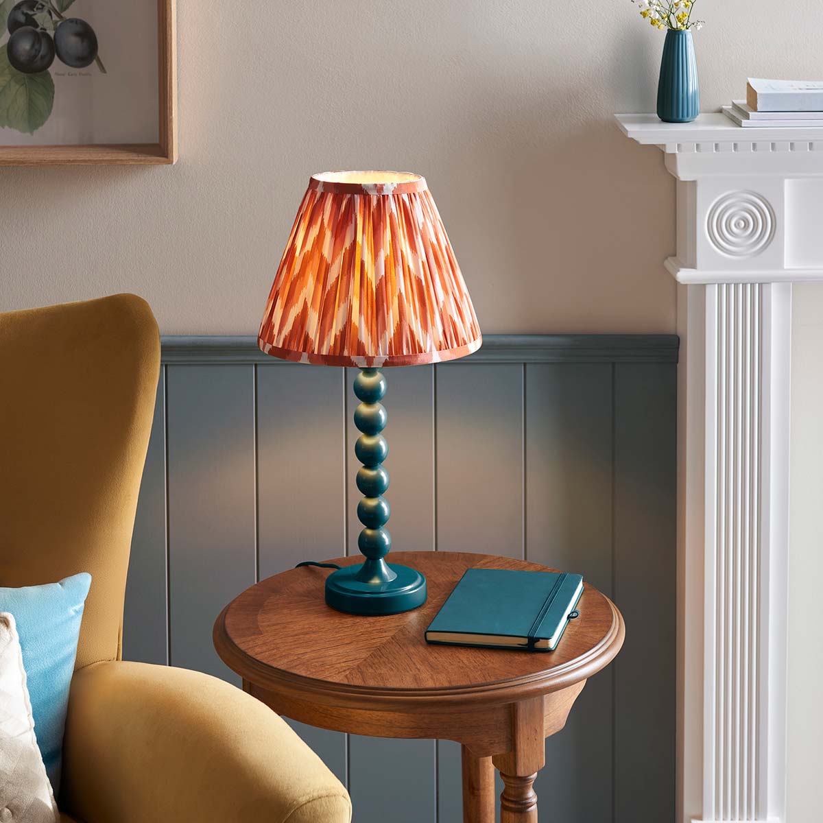 Higgledy Table Lamp in Blue with Orange Zigzag Shade
