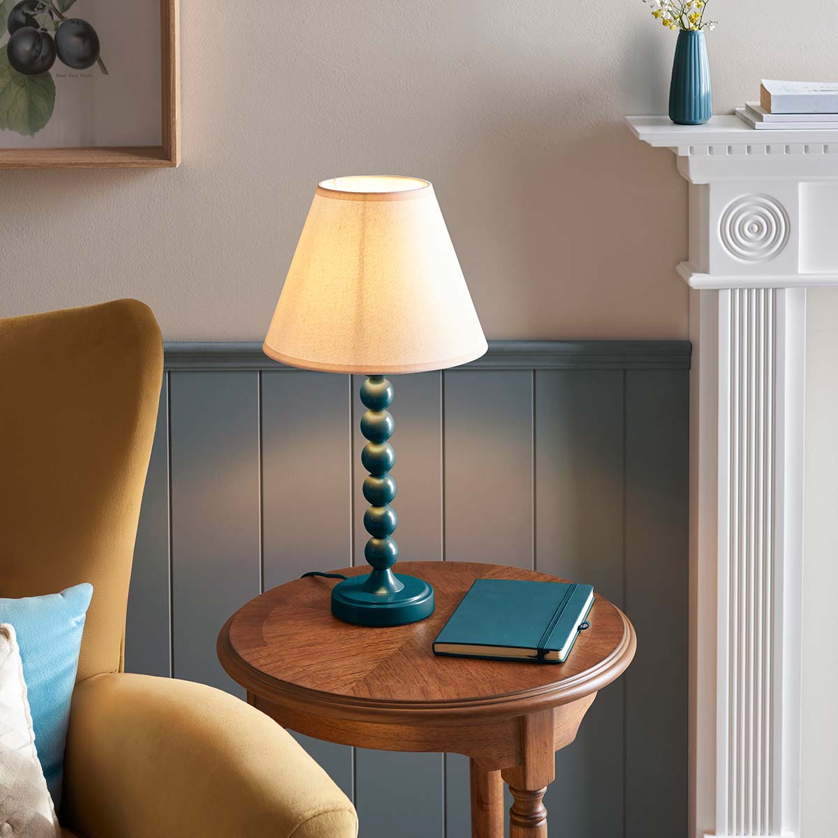 Higgledy Table Lamp in Blue with Vintage White Shade