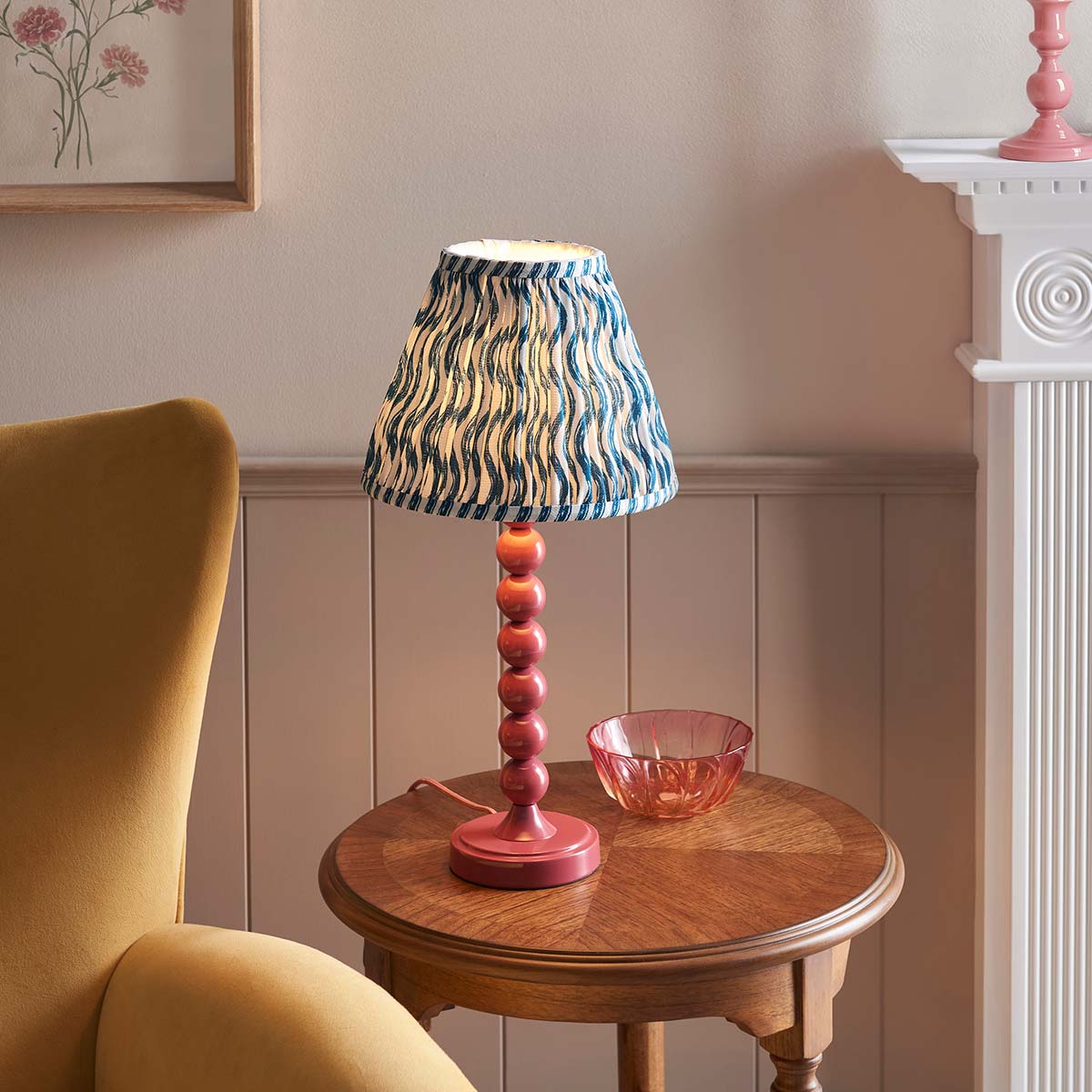 Higgledy Table Lamp in Pink Clay with Blue Ripple Shade