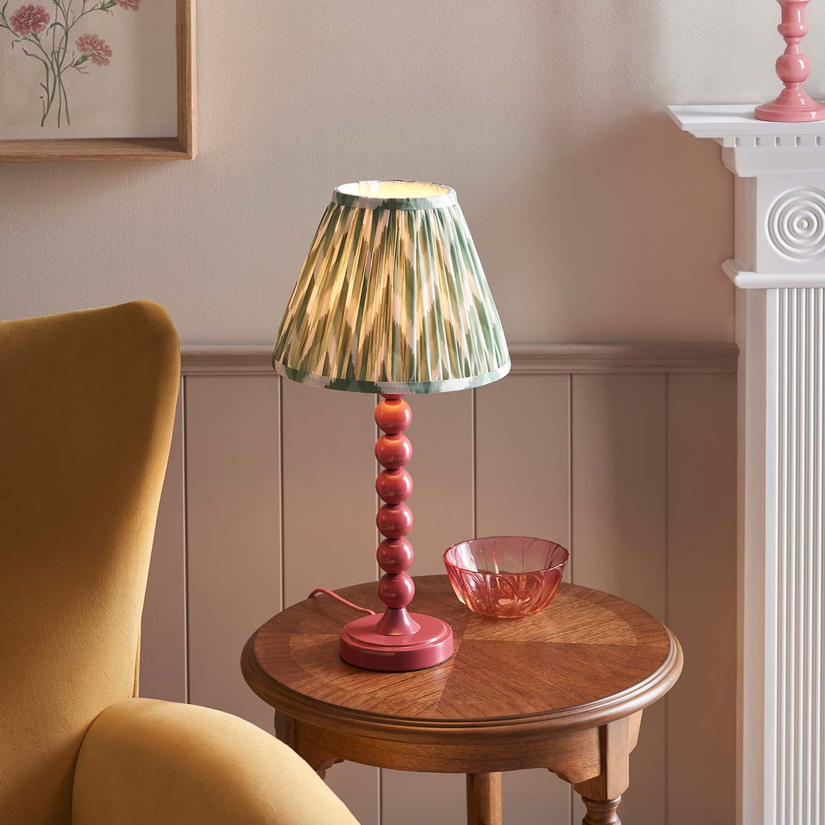 Higgledy Table Lamp in Pink with Green Zigzag Shade