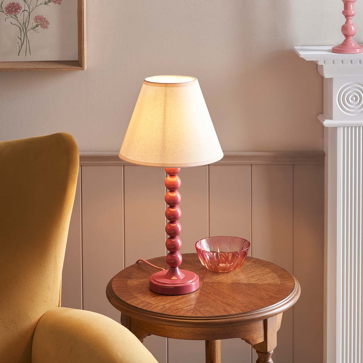Higgledy Table Lamp in Pink with Vintage White Shade