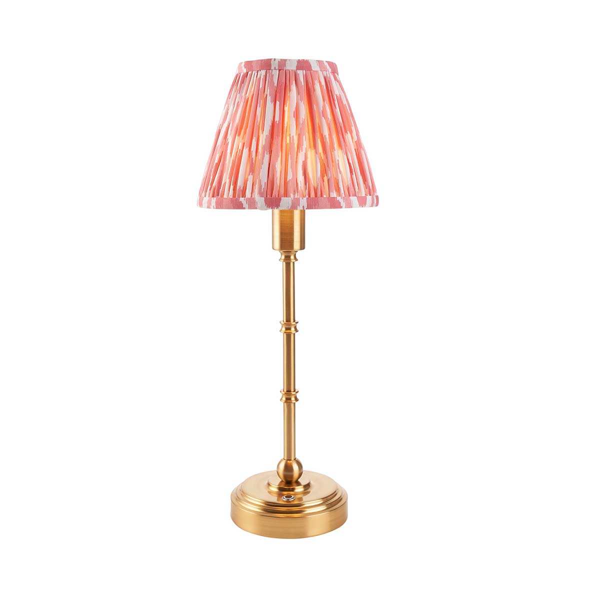 Burley Aged Brass Rechargeable Table Lamp with Pink Ikat Shade