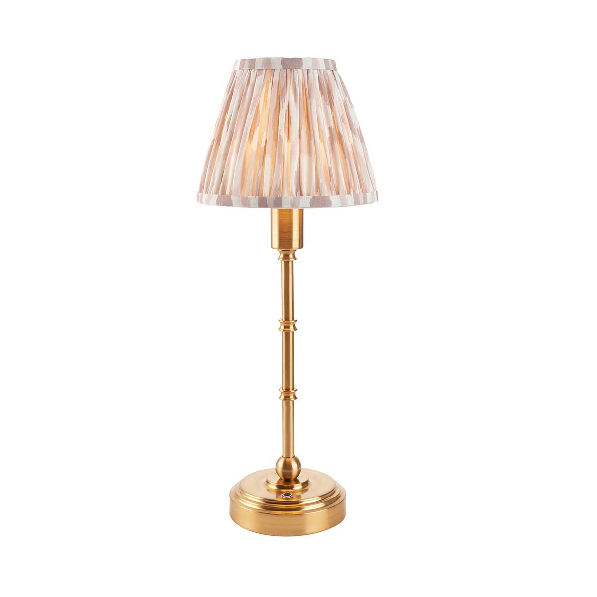 Burley Aged Brass Rechargeable Table Lamp with Natural Ikat Shade