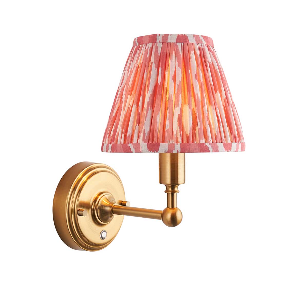 Burley Aged Brass Rechargeable Wall Light with Pink Ikat Shade