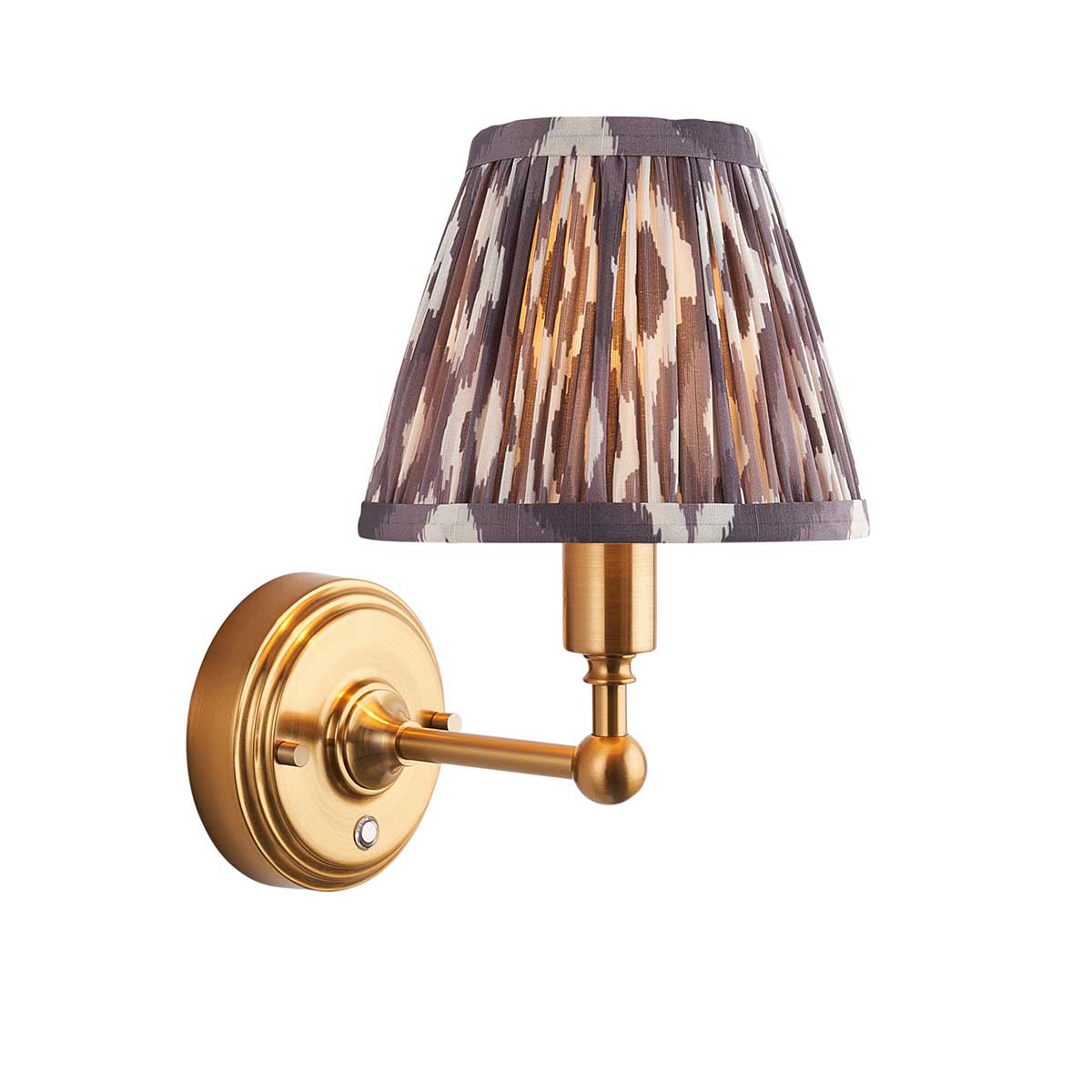 Burley Aged Brass Rechargeable Wall Light with Grey Ikat Shade