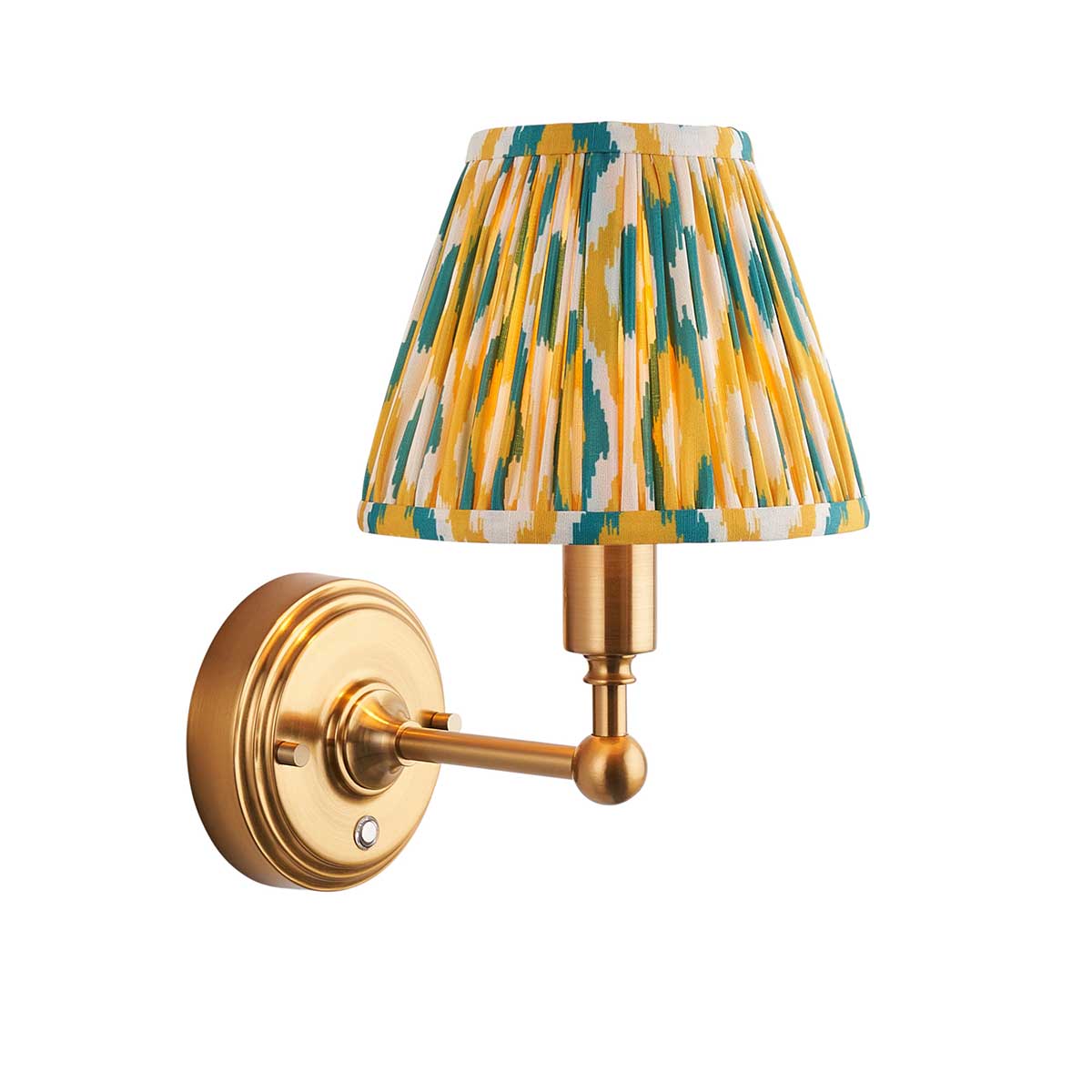 Burley Aged Brass Rechargeable Wall Light with Yellow Ikat Shade