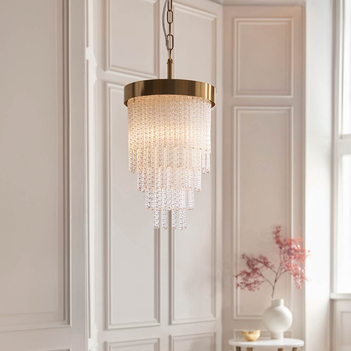 Anistoria Single Light Pendant Aged Brass with Glass Rods