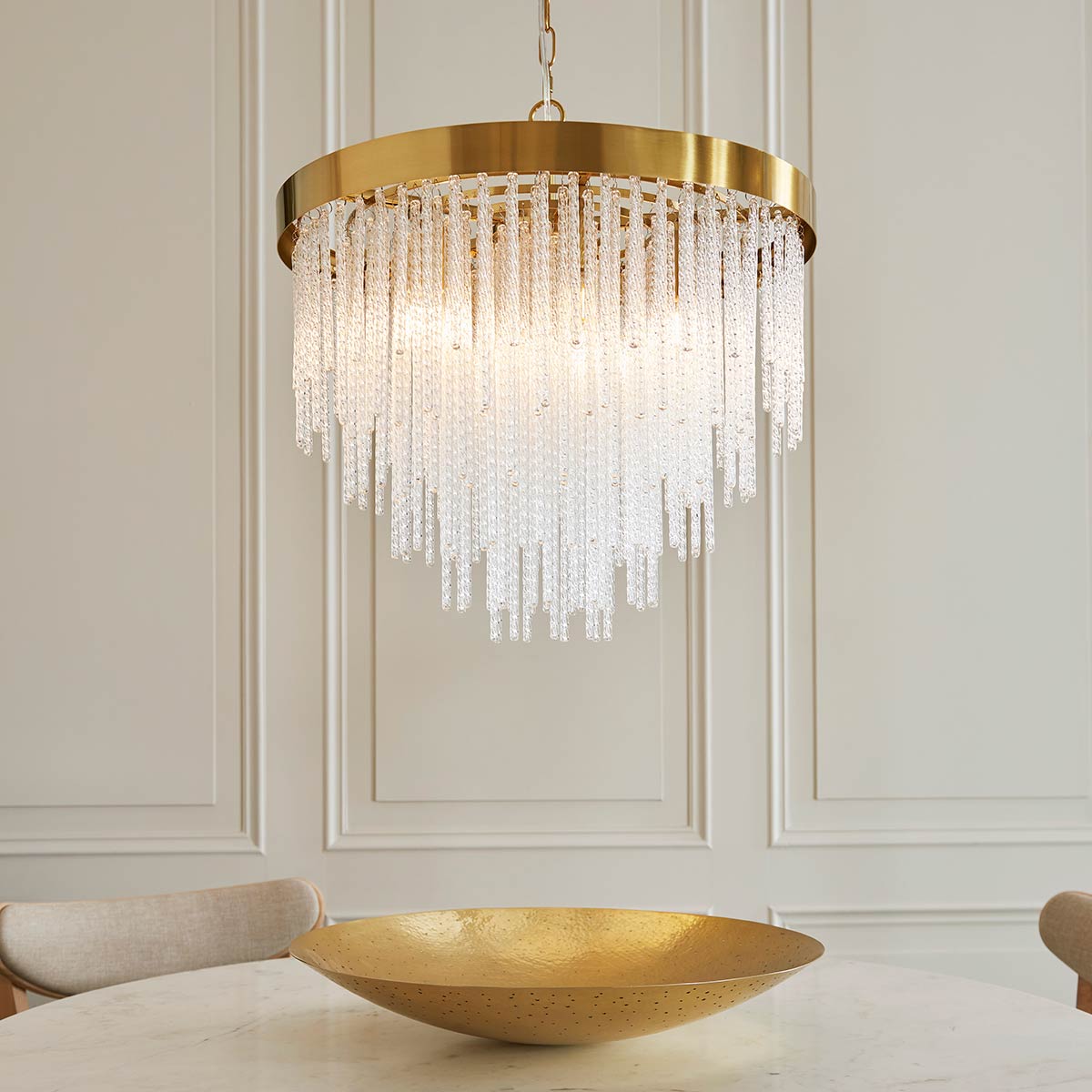 Anistoria 5 Light Pendant in Aged Brass with Glass Rods