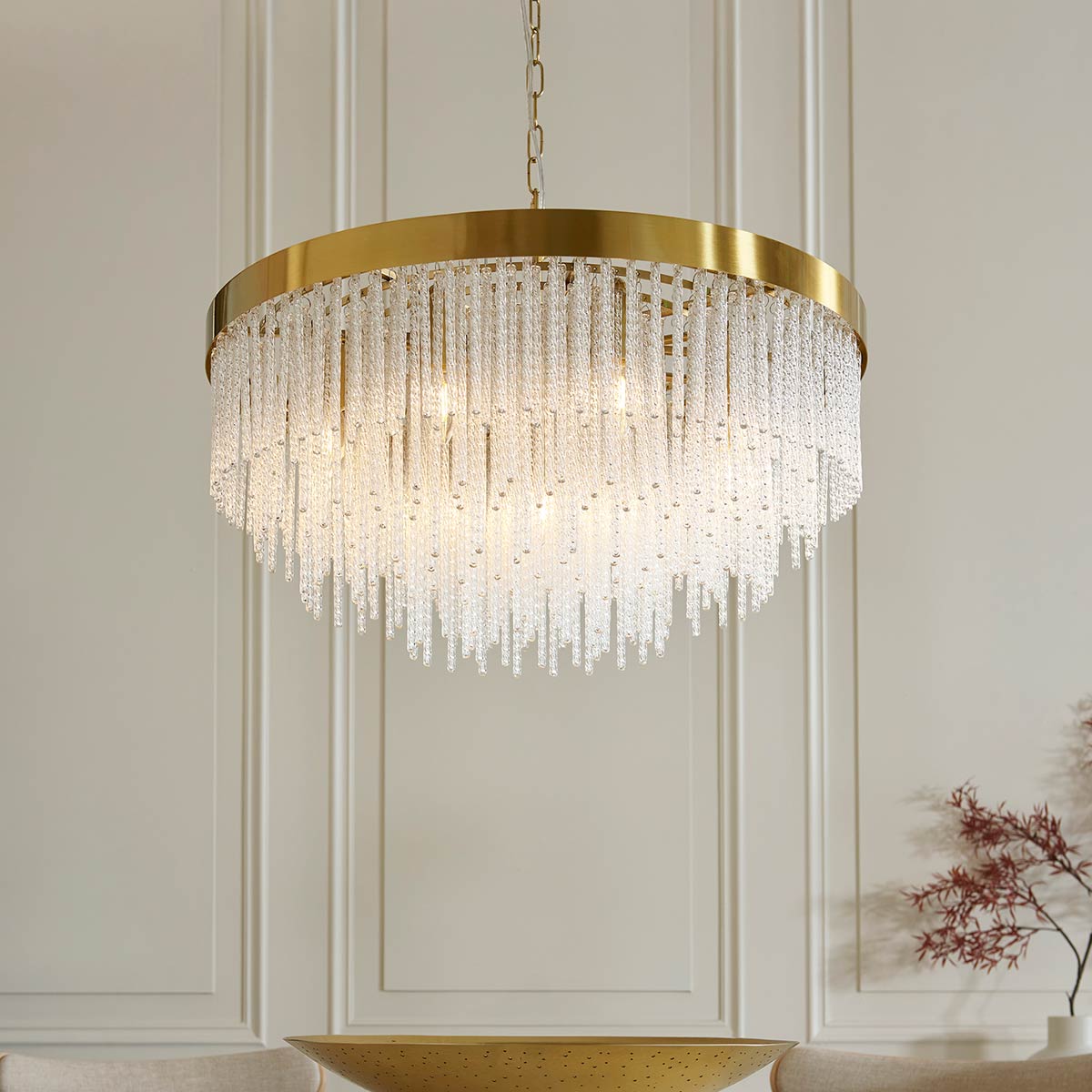 Anistoria Grand 9 Light Pendant Aged Brass with Glass Rods