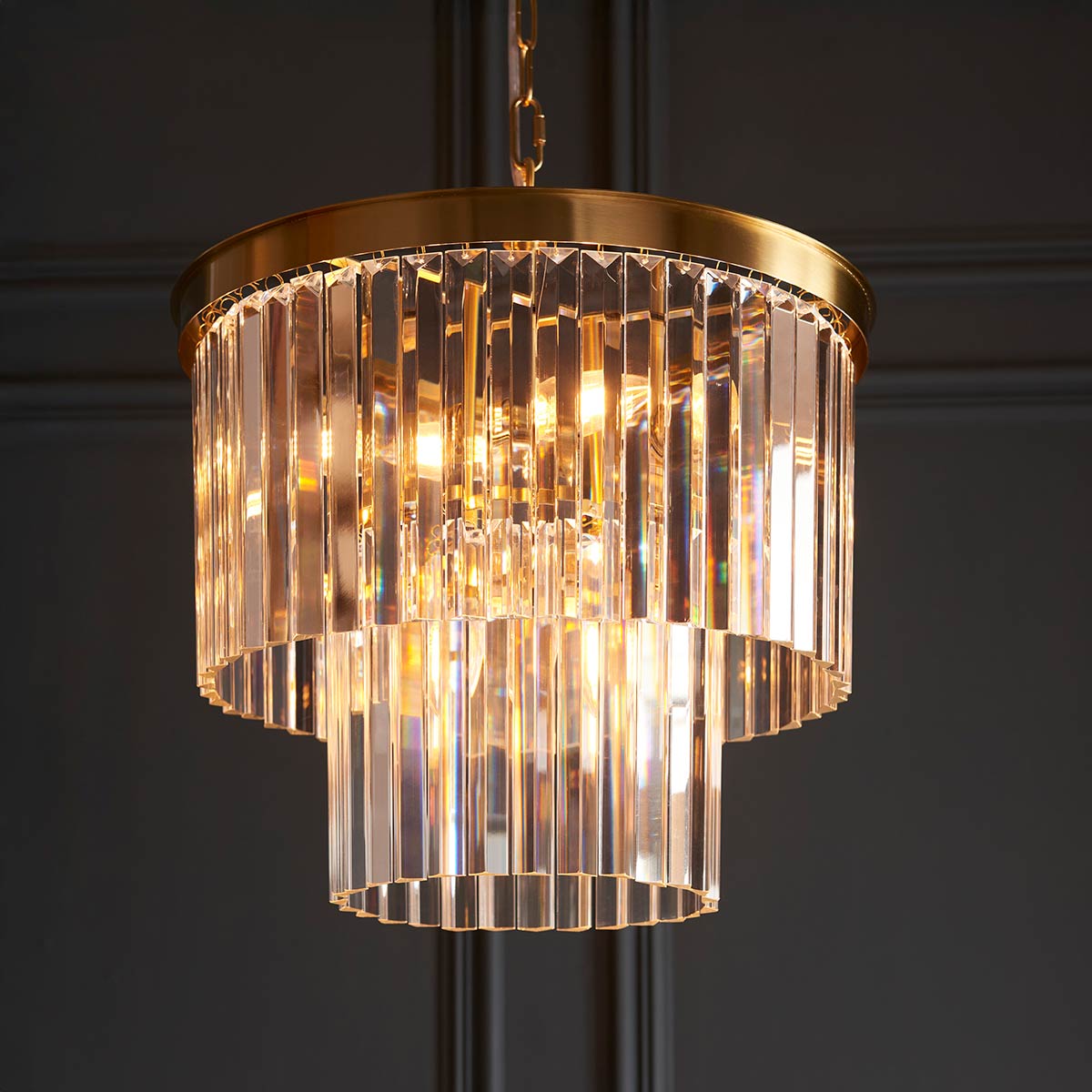 Conaston 4 Light Pendant in Aged Brass with Glass Prisms