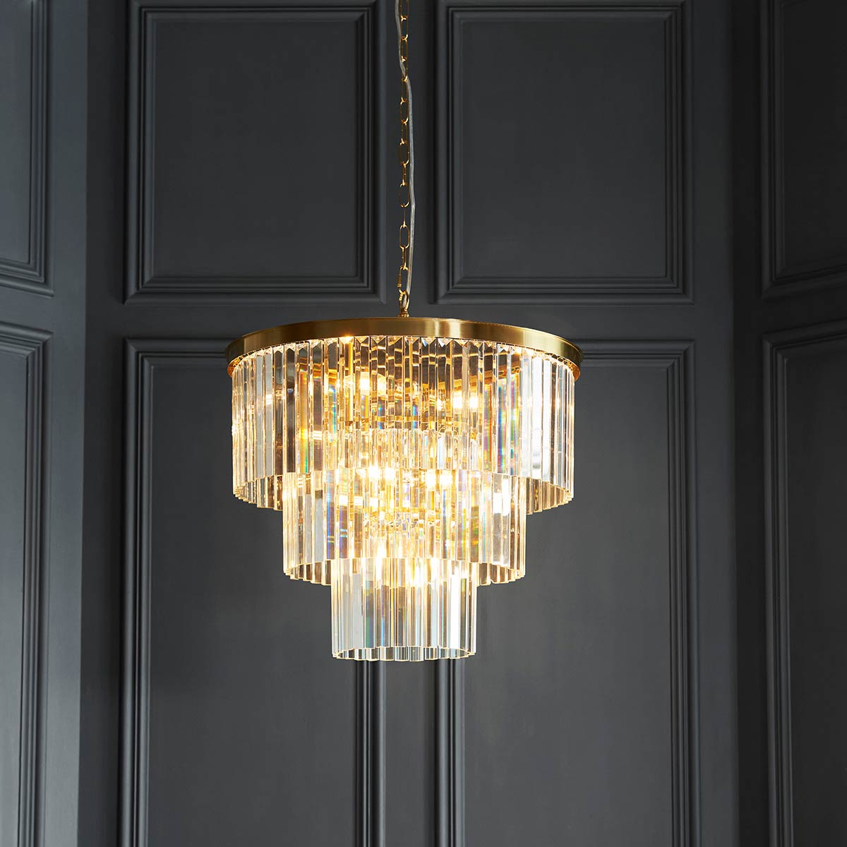 Conaston 7 Light Pendant in Aged Brass with Glass Prisms