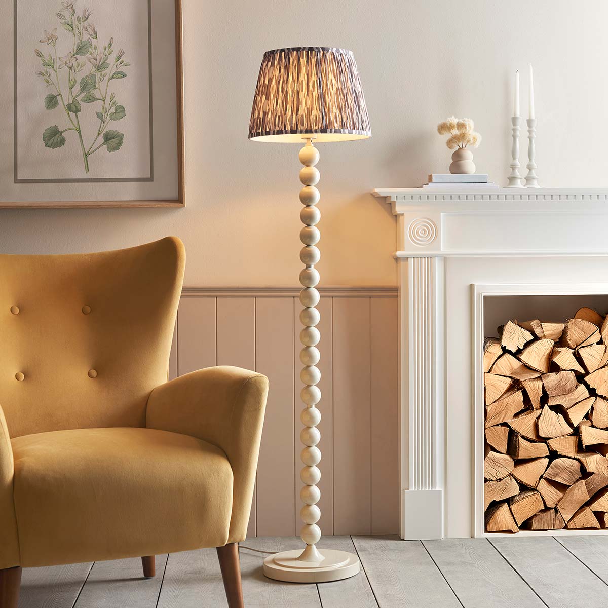 Higgledy Floor Lamp in Almond White with Grey Shade