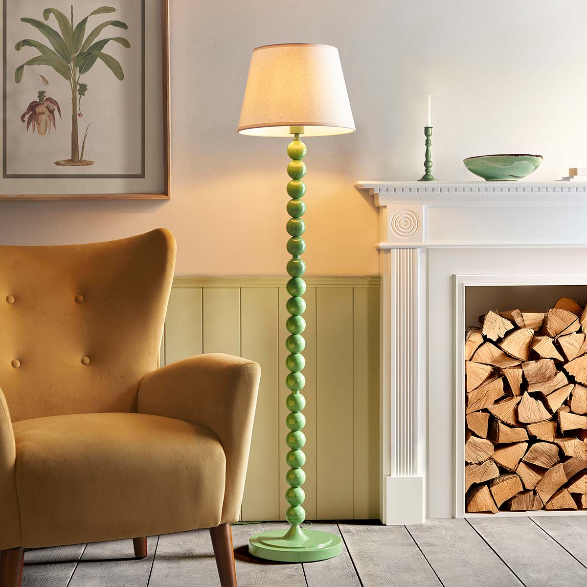 Higgledy Floor Lamp in Green with Vintage White Shade