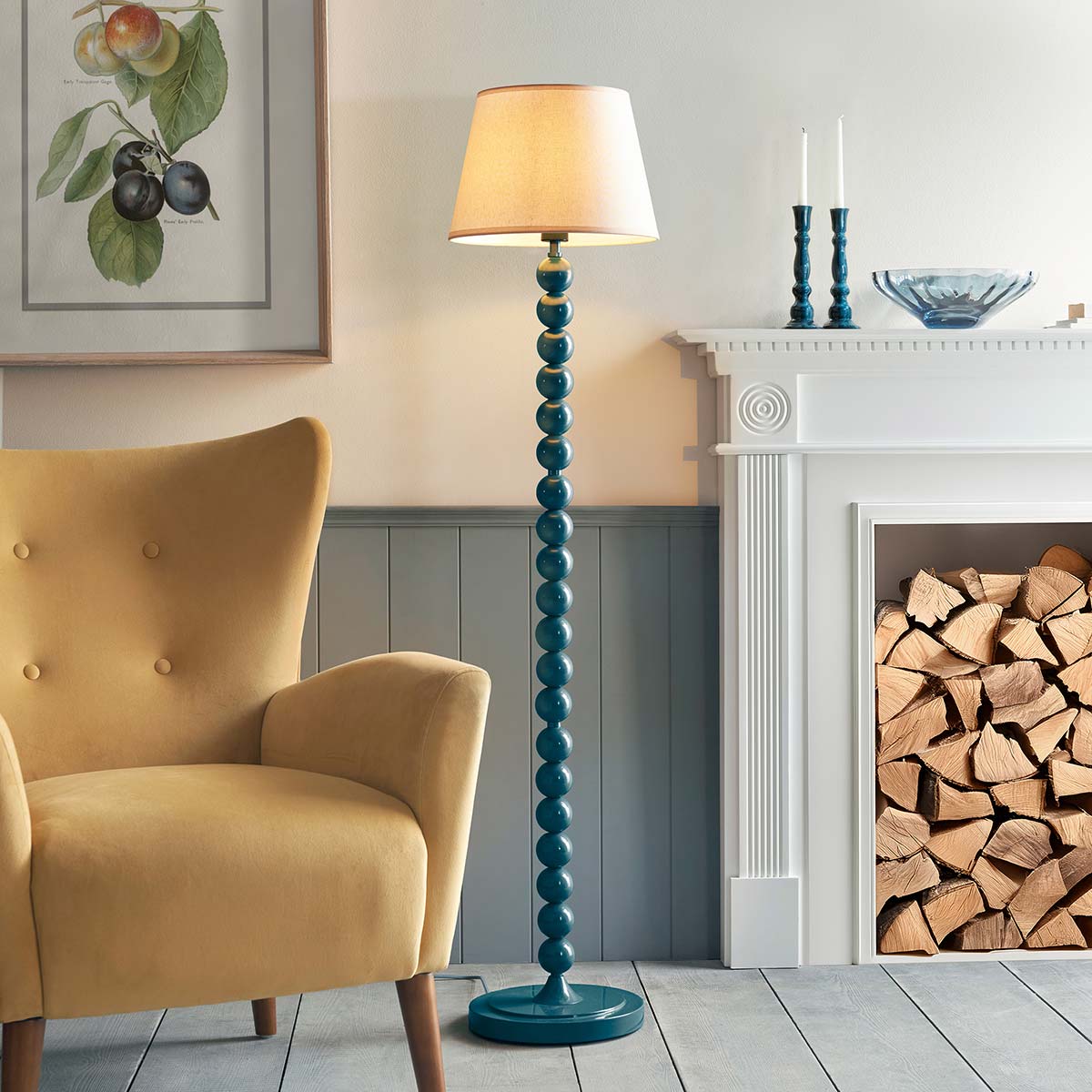 Higgledy Floor Lamp in Blue with Vintage White Shade