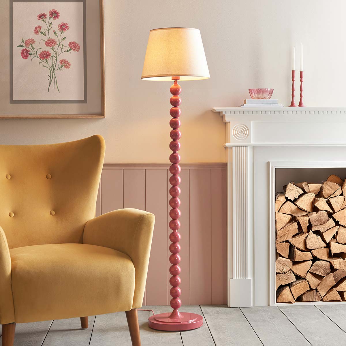Higgledy Floor Lamp in Pink with Vintage White Shade