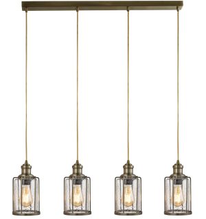 Pipes 4 light ceiling pendant bar antique brass seeded glass