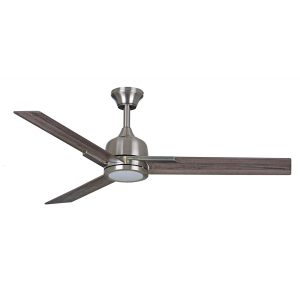 Fantasia Darwin remote control 52" ceiling fan with LED light in satin nickel, shown drop rod mounted.