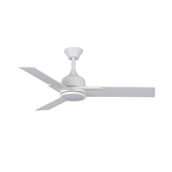 Fantasia Darwin remote control 44" ceiling fan with LED light in matt white, shown with light fitted.