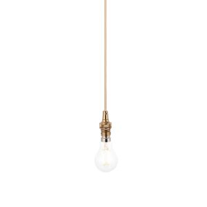 Aged brass pendant light cable set with braided natural flex and B22 lamp holder, shown half height with bulb.