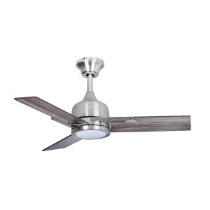 Fantasia Darwin remote control 36" ceiling fan with LED light in satin nickel, shown mounted with drop rod.