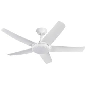 Fantasia Luna 46 inch ceiling fan with remote control and LED light in matt white, on white background.