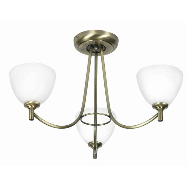 Hamburg 3 arm semi flush low ceiling light in antique brass main image