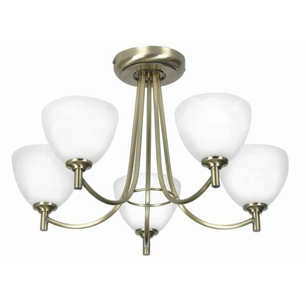 Hamburg 5 arm semi flush low ceiling light in antique brass main image