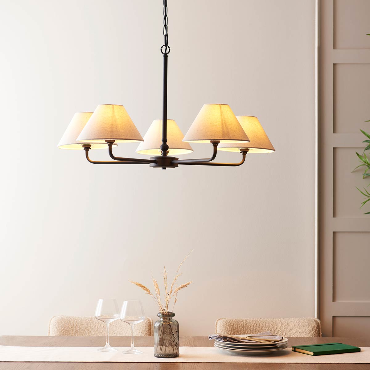 Lille Classic 5 Light Chandelier in Matt Black with Shades