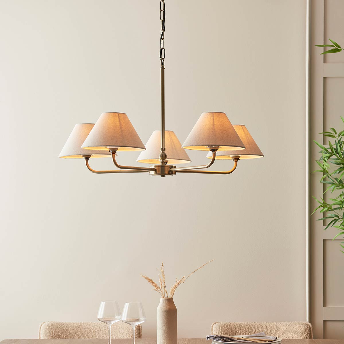 Lille 5 Light Antique Brass Chandelier with Shades
