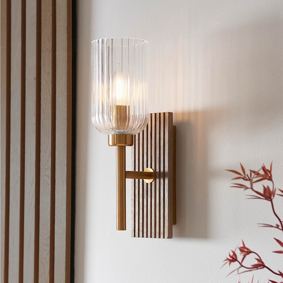 Grove Single Wall Light Vintage Brass with Ribbed Glass