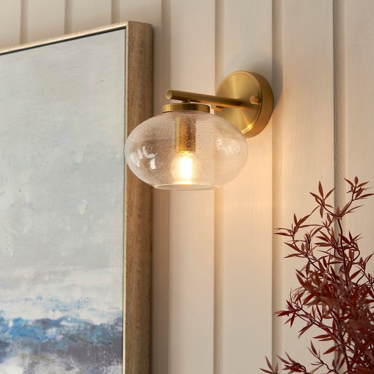 Jacob Wall Light in Aged Brass with Bubble Glass Shade