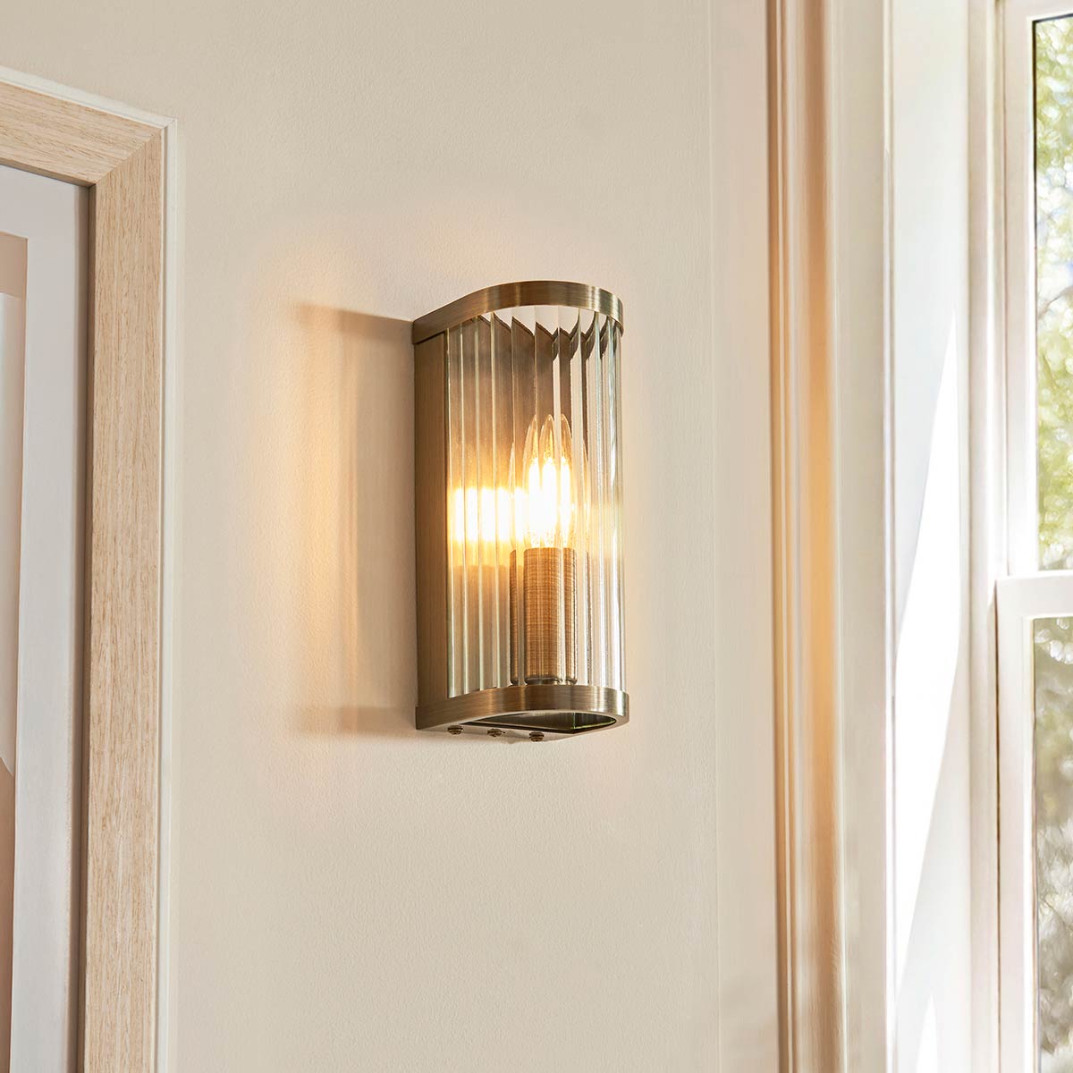 Ridgeton 1 Light Wall Light Antique Brass Ribbed Glass