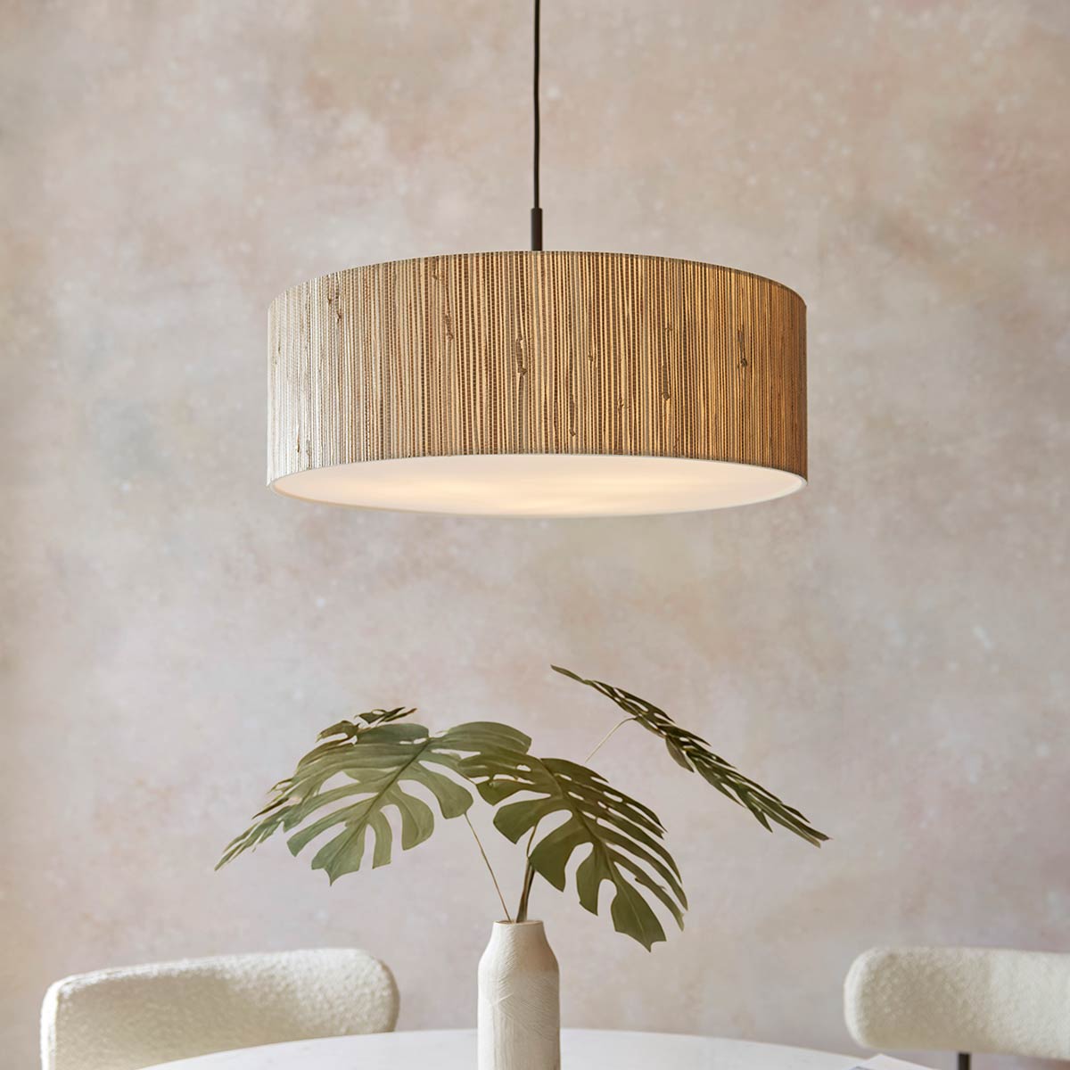 Longshore 3 Light Natural Seagrass Pendant in Matt Black