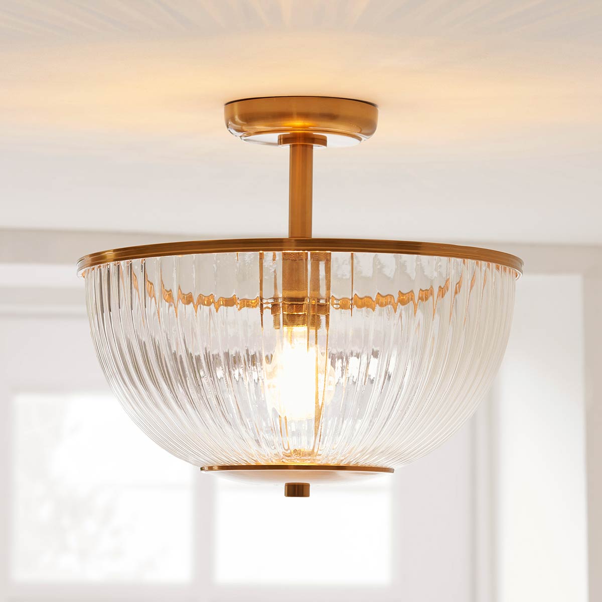 Somerset Semi Flush Uplighter in Vintage Brass