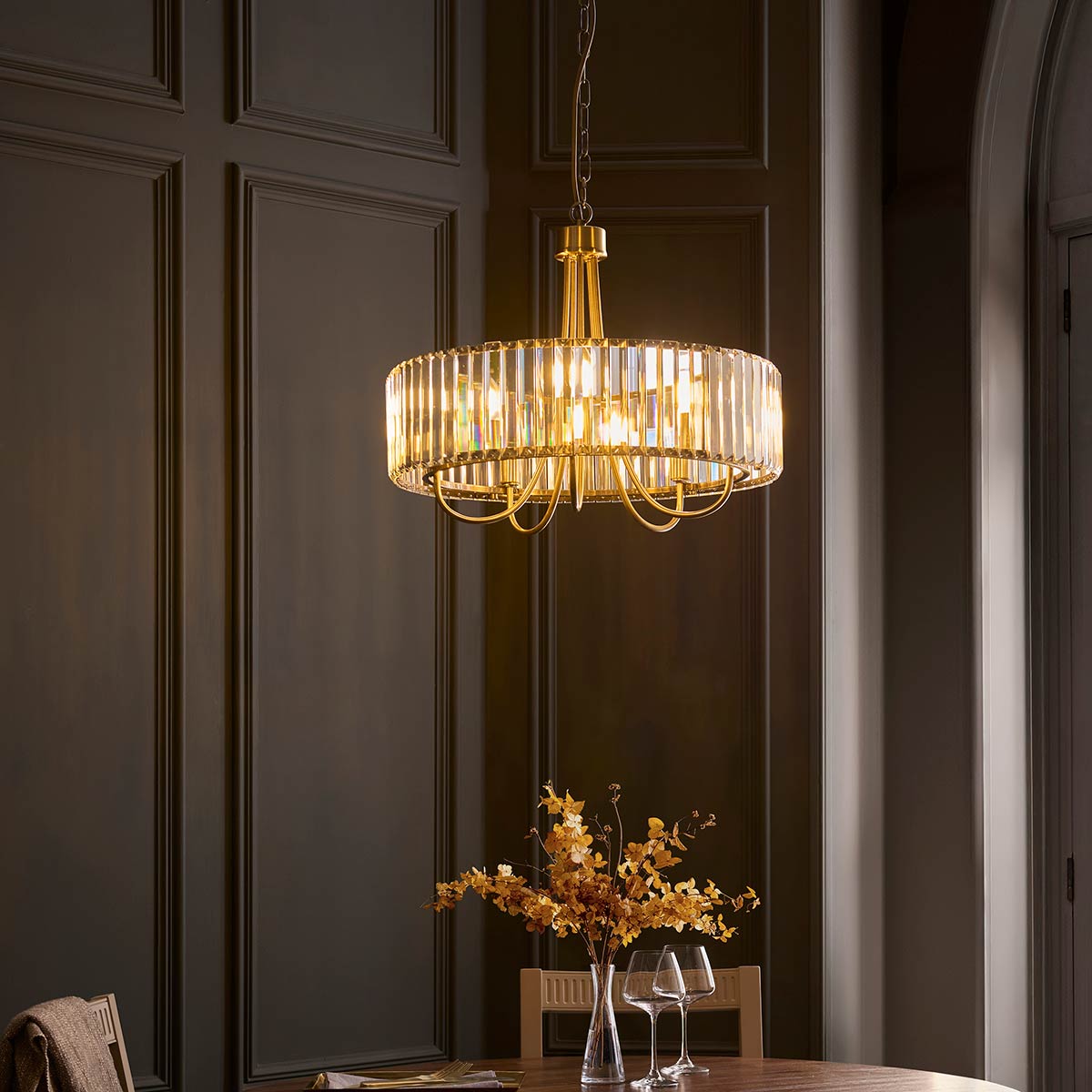 Visconti 5 Light Chandelier in Antique brass with Cut Glass