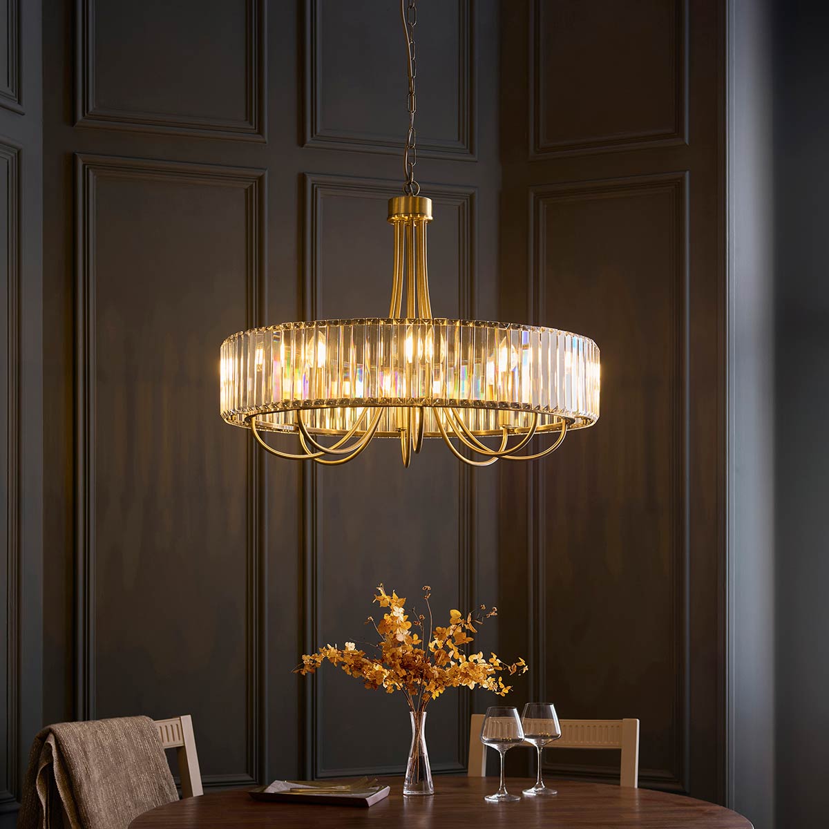 Visconti 8 Light Chandelier in Antique brass with Cut Glass