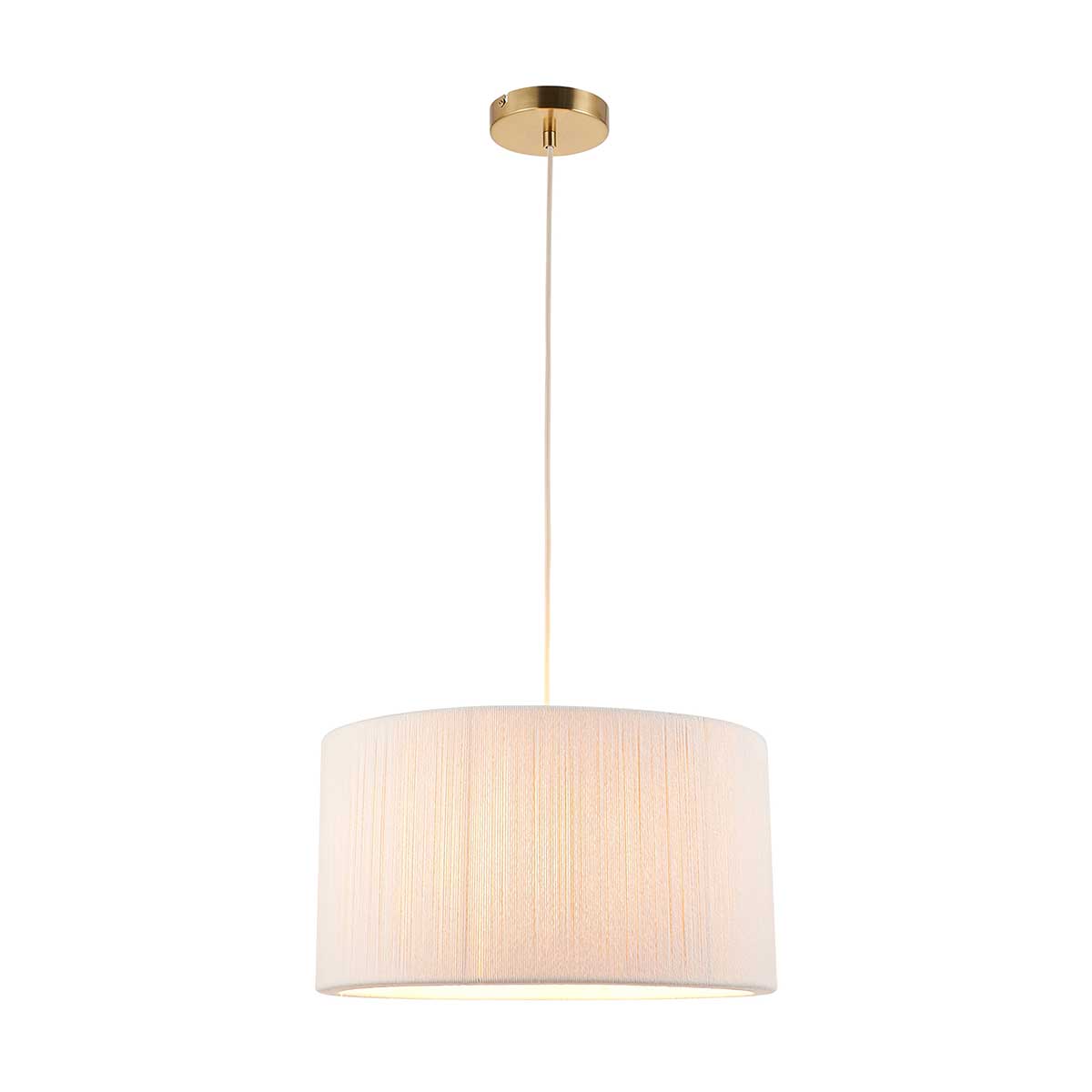 Noah Single Light Cream Cotton Pendant in Brushed Brass